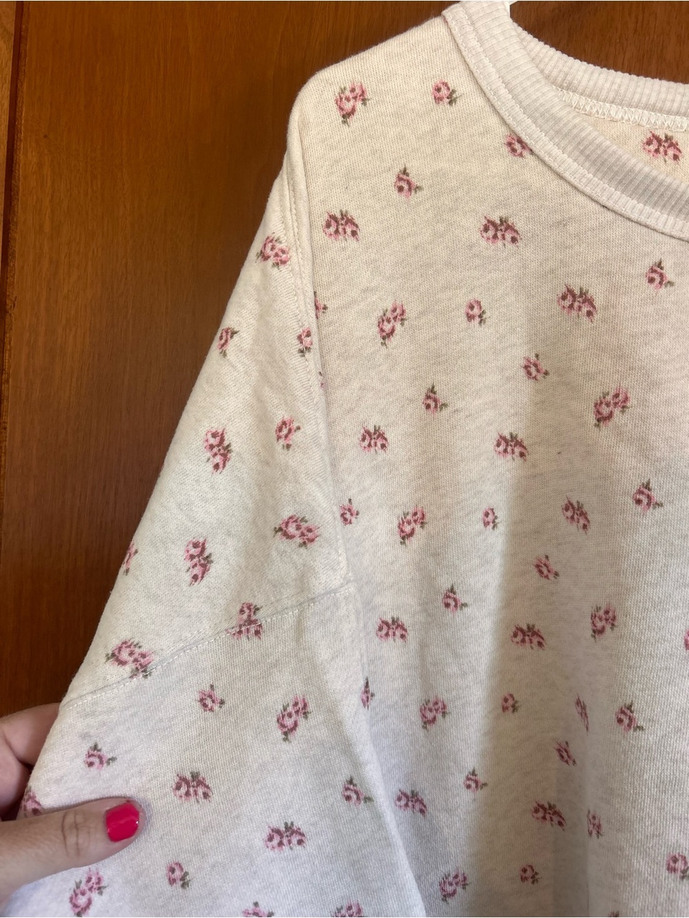 Aerie Casual Cream Sweatshirt with Pink Floral Print - Picture 3 of 3